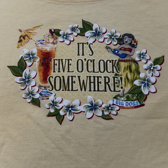 Big Dogs TShirt Women Size XL Five O’clock Somewhere Cocktail Aloha Hawaii Quote - Picture 4 of 12